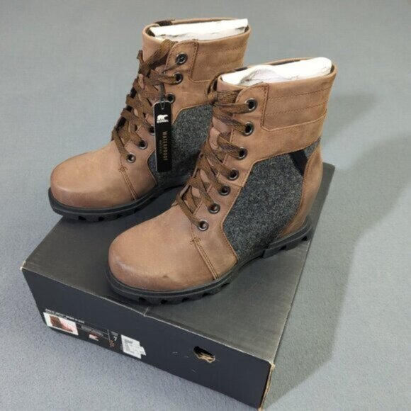 Sorel Booties Women's 7 Tabacco Black Joan of Arctic Wedge III Lexie NWT - Picture 1 of 13